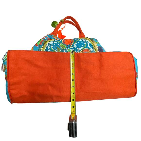 100% Cotton Bohemian Boho Signature Tote Bag in Aqua-Orange L - Picture 6 of 8